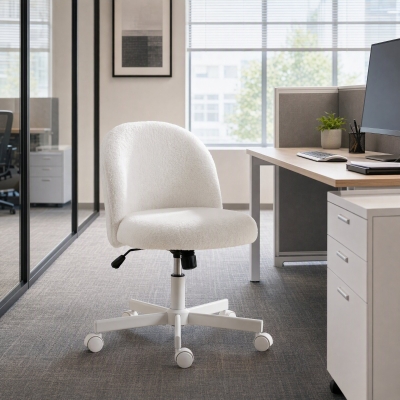 HOMCOM Office Chair, Swivel Tilt Desk Chair, Office chair with Adjustable Height, Wheels for Office, work, Cream White