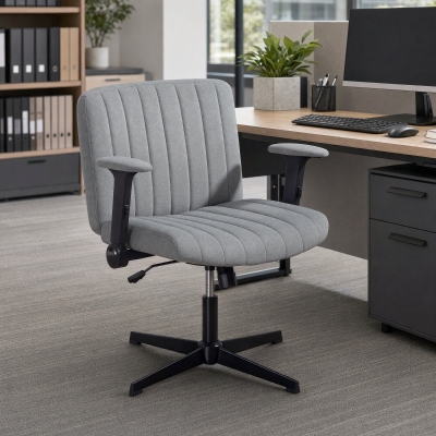 HOMCOM Armless Office Chair with Flip-up Armrests, Wide Office Chair with Adjustable Height, Tilting, No Wheels, Grey