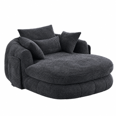 Plush Oversized Chaise Lounge with Deep Seat and Chenille, Soft Sleeper Sofa with Extra Pillows and No Assembly, 72.5'' L x 57" W x 23" H, Black