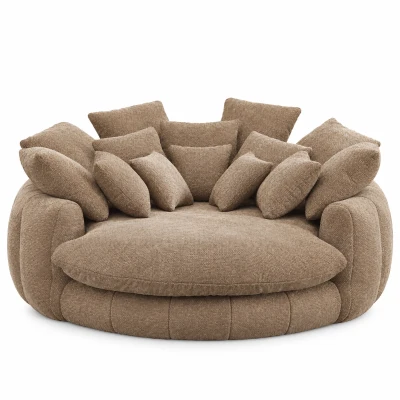Cozy Bean Bag Sofa with Chenille Upholstery and 14 Pillows, Versatile Chaise Lounge for Living Room Bedroom, 71.5'' L x 65.5"W x 30.5" H, Coffee