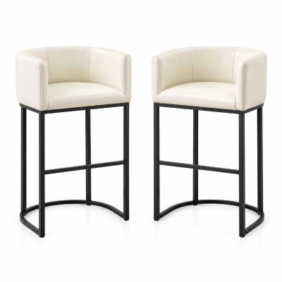 Elegant Set of 2 Counter-Height Bar Stools with PU Leather, Comfortable Kitchen Chairs with Armrests and Footrests, 22'' L x 20" W x 36" H, Beige