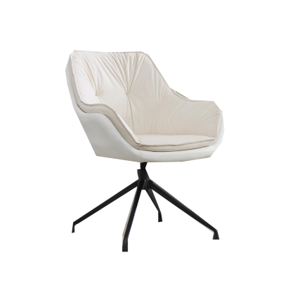 Sophisticated Faux Leather Armchair with Contoured Backrest, Convenient Vanity Chair for Living Room Bedroom, 28'' L x 28"W x 32" H, White