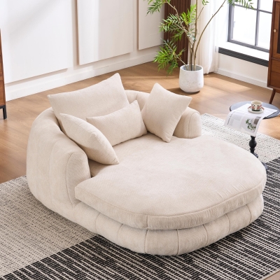 Oversized Chaise Lounge Chair with Deep Seat and Chenille, Soft Reading Sofa with Extra Pillows and No Assembly, 72.5'' L x 57" W x 23" H, Beige
