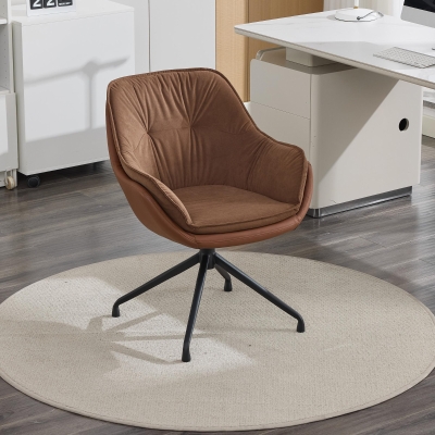 Refined Faux Leather Armchair with Contoured Backrest, Practical Vanity Chair for Living Room Bedroom Home Office, 28'' L x 28"W x 32" H, Brown