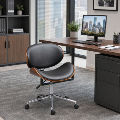 Vinsetto Chair, Faux Leather and Bentwood Computer Desk Chair with 360 Degree Swivel Wheels, Black