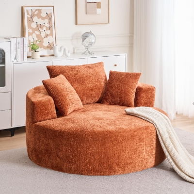 Fluffy Sleeper Chair with Plush Corduroy Fabric and Cylindrical Pillow, Soft Modular Lounge Sofa for Living Room, 54.5" L x 54.5" W x 33" H, Orange