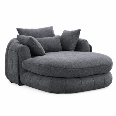 Oversized Chaise Lounge Chair with Deep Seat and Chenille, Soft Reading Sofa with Extra Pillows and No Assembly, 72.5'' L x 57" W x 23" H, Grey
