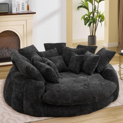 Sleek Bean Bag Sofa with Chenille Upholstery and 14 Pillows, Relaxing Chaise Lounge for Living Room Bedroom, 71.5'' L x 65.5"W x 30.5" H, Black