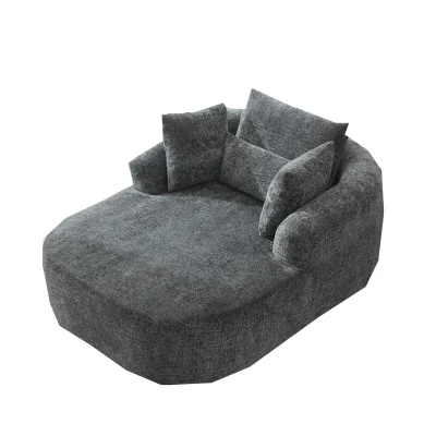 Plush Oversized Chaise Lounge with Deep Seat and Pillows, Versatile Sleeper Sofa with Corduroy and Armrests, 57.5'' L x 51.5" W x 32" H, Grey