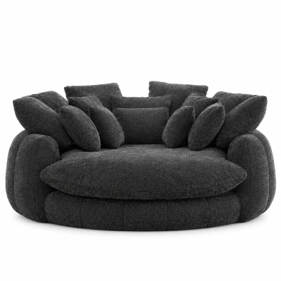 Sleek Bean Bag Sofa with Chenille Upholstery and 14 Pillows, Relaxing Chaise Lounge for Living Room Bedroom, 71.5'' L x 65.5"W x 30.5" H, Black
