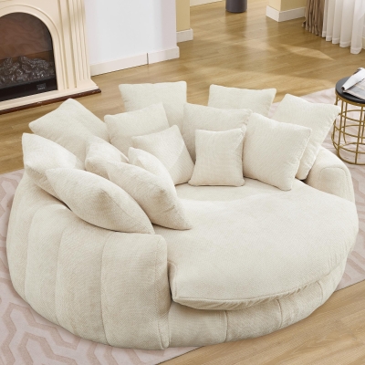 Fluffy Bean Bag Sofa with Chenille Upholstery and 14 Pillows, Lazy Chaise Lounge for Living Room Bedroom, 71.5'' L x 65.5"W x 30.5" H, Beige