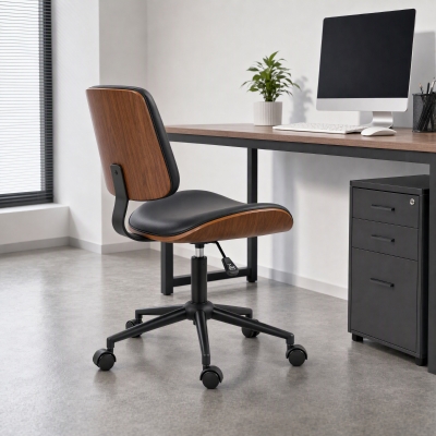 HOMCOM Office Chair No Arms with Wheels, PU Leather Desk Chair with Adjustable Height, Swivel Wheels for Office, Black
