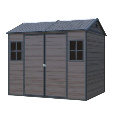 Durable Resin Storage Shed with Lockable Door and Two Air Vents, Weatherproof Outdoor Shed for Backyard, 96" L x 75" W x 85" H, Brown