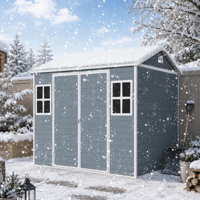 Resin Outdoor Storage Shed with Two Air Vents and Built-In Floor, Durable Garden Shed for Patio and Backyard, 96" L x 75" W x 85" H, Grey