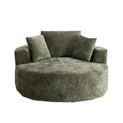 Fluffy Sleeper Chair with Plush Corduroy Fabric and Cylindrical Pillow, Soft Modular Sofa for Living Room, 54.5" L x 54.5" W x 33" H, Olive Green