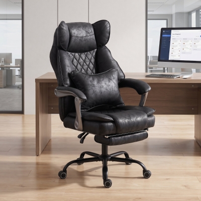 HOMCOM Executive Office Chair, Leathaire Big and Tall Office Chair 400 lbs with Wide Seat, Reclining, Lumbar Support, Black