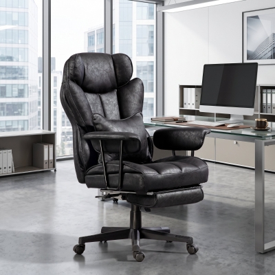 HOMCOM Big and Tall Office Chair with Foot Rest, 400LBS High Back Desk Chair with Padded Armrests, Lumbar Support, Black