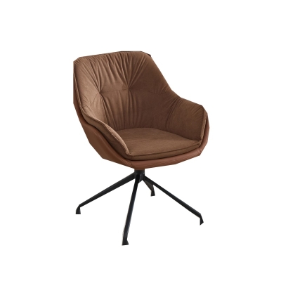 Refined Faux Leather Armchair with Contoured Backrest, Practical Vanity Chair for Living Room Bedroom Home Office, 28'' L x 28"W x 32" H, Brown
