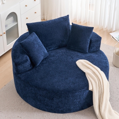 Fluffy Sleeper Chair with Plush Corduroy Fabric and Cylindrical Pillow, Soft Modular Lounge Sofa for Living Room, 54.5" L x 54.5" W x 33" H, Grey