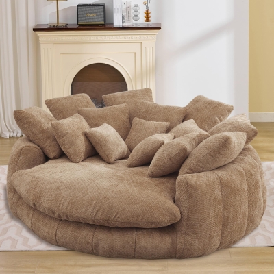 Cozy Bean Bag Sofa with Chenille Upholstery and 14 Pillows, Versatile Chaise Lounge for Living Room Bedroom, 71.5'' L x 65.5"W x 30.5" H, Coffee