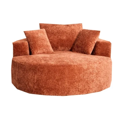 Fluffy Sleeper Chair with Plush Corduroy Fabric and Cylindrical Pillow, Soft Modular Lounge Sofa for Living Room, 54.5" L x 54.5" W x 33" H, Orange