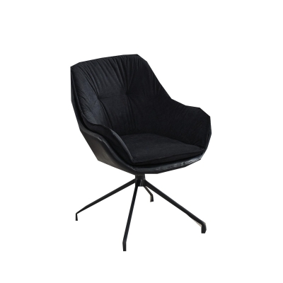 Chic Faux Leather Armchair with Contoured Backrest, Supportive Vanity Chair for Living Room Bedroom Home Office, 28'' L x 28"W x 32" H, Black