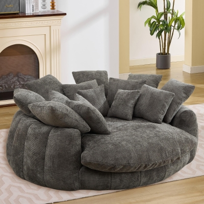 Snuggly Bean Bag Sofa with Chenille Upholstery and 14 Pillows, Modern Chaise Lounge for Living Room Bedroom, 71.5'' L x 65.5"W x 30.5" H, Grey
