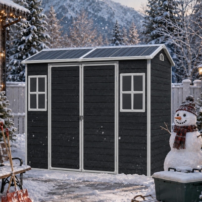 Durable Resin Storage Shed with Padlock-Ready Doors and Air Vents, Weatherproof Garden Shed for Backyard, 95.5" L x 52.5" W x 81" H, Black
