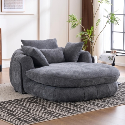 Oversized Chaise Lounge Chair with Deep Seat and Chenille, Soft Reading Sofa with Extra Pillows and No Assembly, 72.5'' L x 57" W x 23" H, Grey