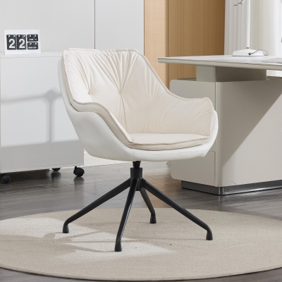 Sophisticated Faux Leather Armchair with Contoured Backrest, Convenient Vanity Chair for Living Room Bedroom, 28'' L x 28"W x 32" H, White