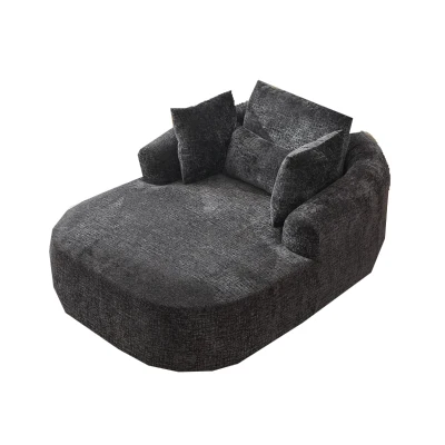 Plush Oversized Chaise Lounge with Deep Seat and Pillows, Versatile Sleeper Sofa with Corduroy and Armrests, 57.5'' L x 51.5" W x 32" H, Grey