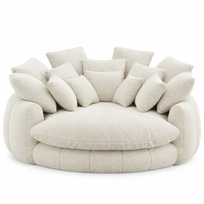 Fluffy Bean Bag Sofa with Chenille Upholstery and 14 Pillows, Lazy Chaise Lounge for Living Room Bedroom, 71.5'' L x 65.5"W x 30.5" H, Beige