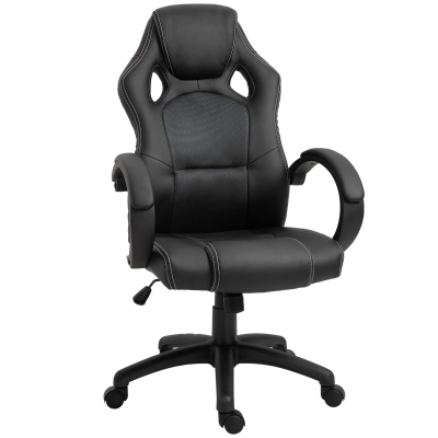 HOMCOM Racing Gaming Chair Office Chair Computer Desk Gamer Chair with Swivel Wheels, Padded Headrest, Tilt Function, Grey