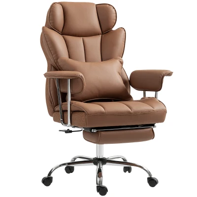 HOMCOM 400LBS Massage Office Chair, Executive Office Chair with 6-Point Vibration, Footrest and Lumbar Support, Brown