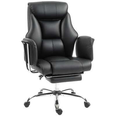 HOMCOM Reclining Office Chair, Overstuffed Executive Desk Chair with High Back, PU Leather, Footrest, Swivel Wheels, Black