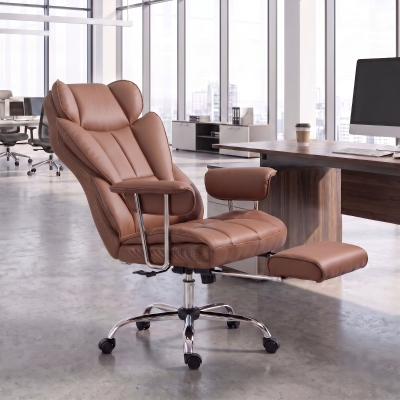 HOMCOM 400LBS Massage Office Chair, Executive Office Chair with 6-Point Vibration, Footrest and Lumbar Support, Brown