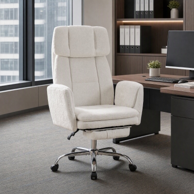 HOMCOM Big and Tall Office Chair with Flip Armrests, 400 lbs Heavy Duty Computer Desk Chair, Cream White