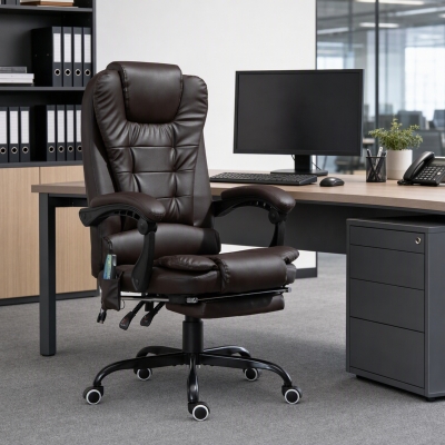 Vinsetto 7-Point Vibrating Massage Chair, Reclining Office Chair with Footrest, Reclining Back, Adjustable Height, Brown