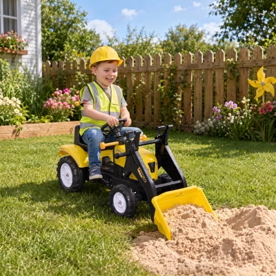 Aosom Kids Ride-On Excavator Go Kart, Yellow