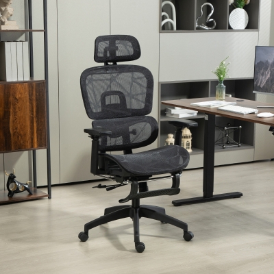 HOMCOM Mesh Office Chair with 3D Armrest, High Back Desk Chair with Lumbar Support, 135° Reclining, Adjustable Headrest, Black