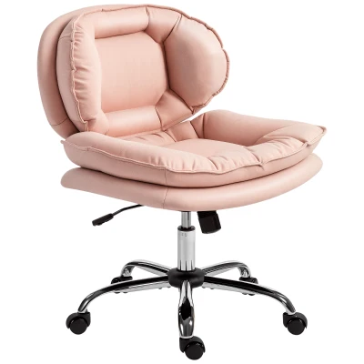 HOMCOM Armless office chair, Swivel Wide Office Chair with Leathaire Upholstery, Tilting, No Arm, Pink