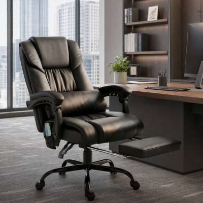 Vinsetto 6-Point Vibration Massage Chair, Height Adjustable Reclining Computer Chair with Retractable Footrest, Black