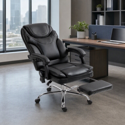 Vinsetto 6 Point Vibration Massage Office Chair, PU Leather Heated Reclining Computer Chair with Footrest, Black