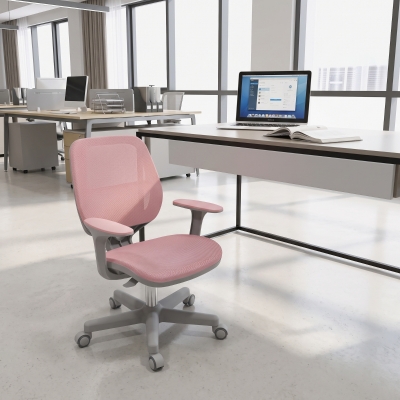 Vinsetto Office Chair, Small Computer Desk Chair with Mesh Back, Swivel Castors, Arm, Pink