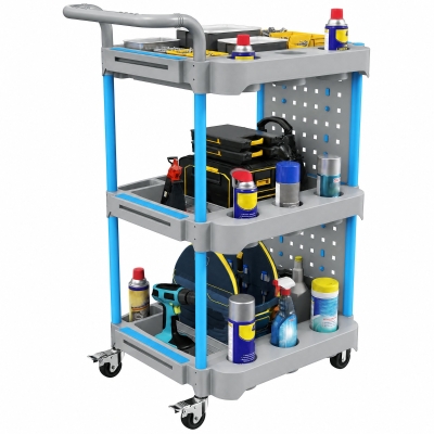 HOMCOM 3-Tier Rolling Tool Cart with Pegboard, 286LB, Gray/Blue