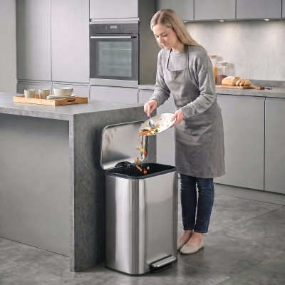 HOMCOM 50L/13.2 Gallon Garbage Can, Stainless Steel Trash Can with Removable PP Inner Bucket, Soft-Close Lid, Silver