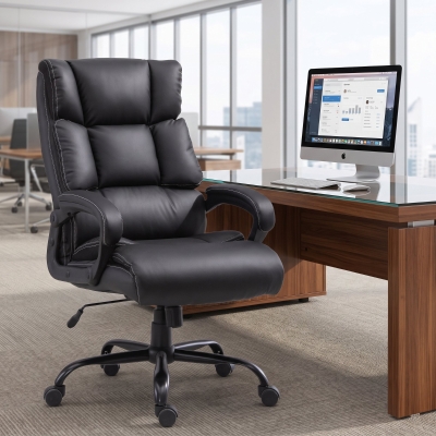 Vinsetto Ergonomic Heavy-Duty Office Chair with Adjustable Height, PU Leather, Rocker, 360° Swivel, 400lbs Capacity, Black