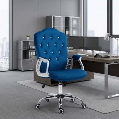 Vinsetto Office Chair, Velvet Computer Desk Chair with Swivel Wheels, Adjustable Height, Tilt Function, Dark Blue