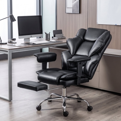HOMCOM Big and Tall Office Chair, 400 lbs Overstuffed Desk Chair with Spring Cushion, Shaped Foam, PU Leather