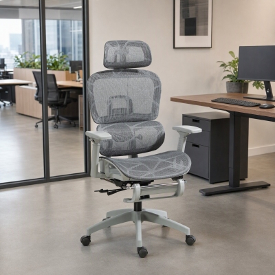 HOMCOM Ergonomic Office Chair with Lumbar Support, Mesh Office Chair with 3D Armrest, 135° Reclining, Adjustable Headrest, Grey